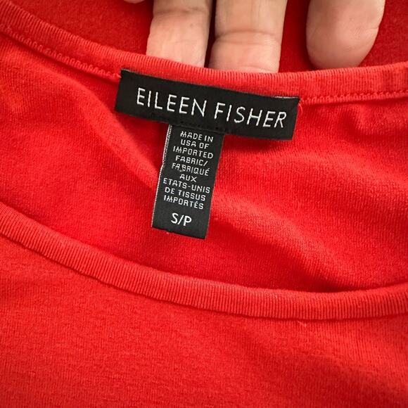 Eileen Fisher Red Orange Viscose Top Long Sleeve Stretch Asymmetrical Preppy - Picture 3 of 6